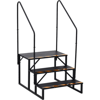Escalier pour véhicule récréatif à 2 marches avec rampe, marches de camping-car portatives pour remorque de voyage et spa, escalier extérieur avec tapis antidérapants et structure thermolaquée