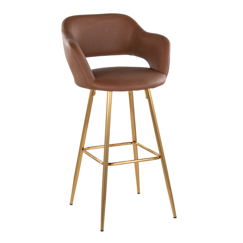 Lake 30" Fixed-Height Bar Stools with Metal Legs & Square Footrest, Bar Stool (30" Seat Height), Brown
