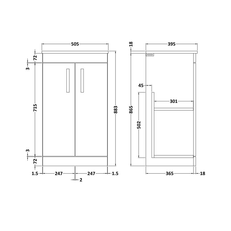 Athena 505 mm Freestanding Single Vanity with Integrated Ceramic Basin, Gloss Grey