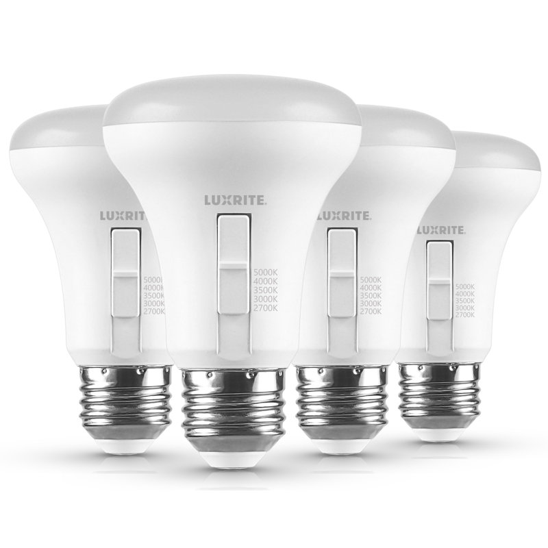 Ampoule DEL Luxrite BR20 7W = 78W 5CCT 2700K 3000K 3500K 4000K 5000K, intensité variable, 550 lumens, ampoule DEL à culot moyen homologuée UL, paquet de 4 à culot moyen E26