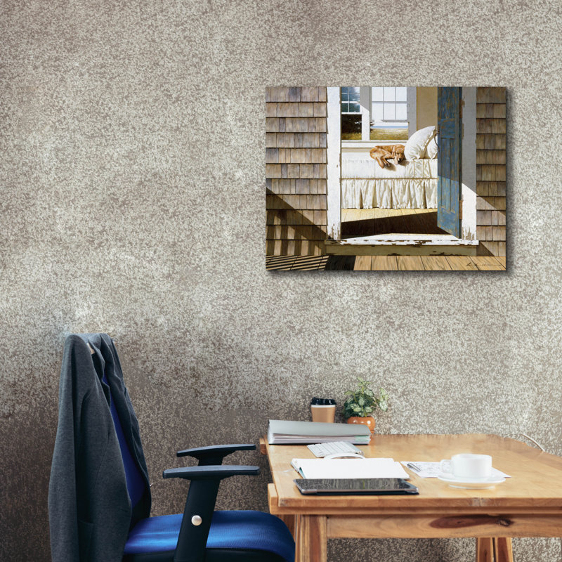«Beach House Dog» par Zhen-Huan Lu, art mural sur toile, H 26 po x l 34 po x P 1,5 po