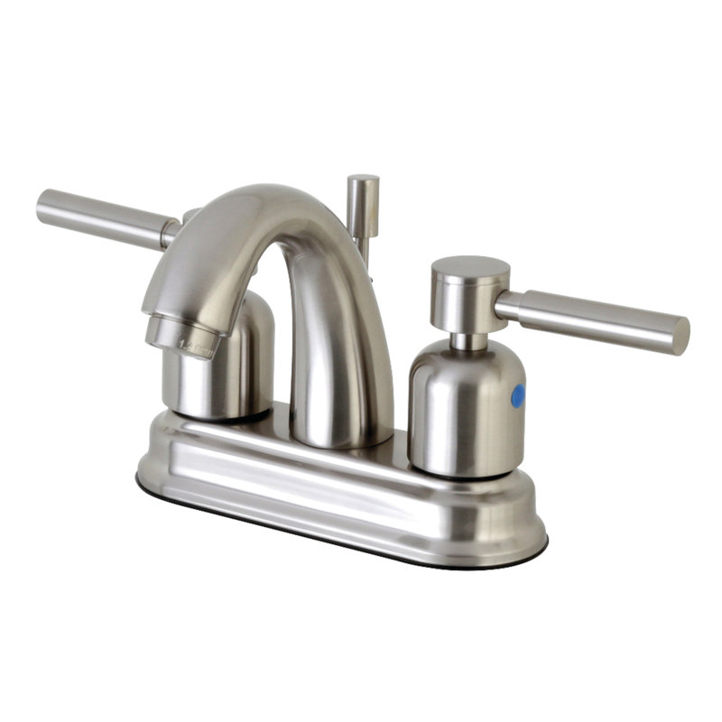 Kingston Brass Concord Two-Handle 3-Hole Deck Mount 4" Centerset Bathroom Faucet with Plastic Pop-Up, Brushed Nickel