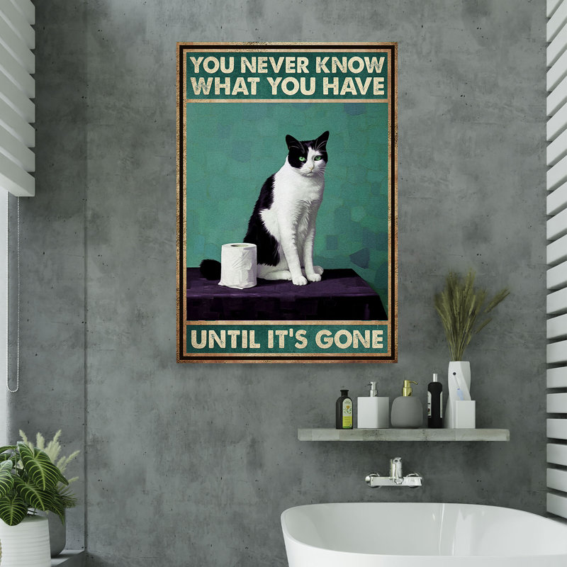 Toile tendue avec un chat noir et blanc, H 36 po x l 24 po x P 2 po