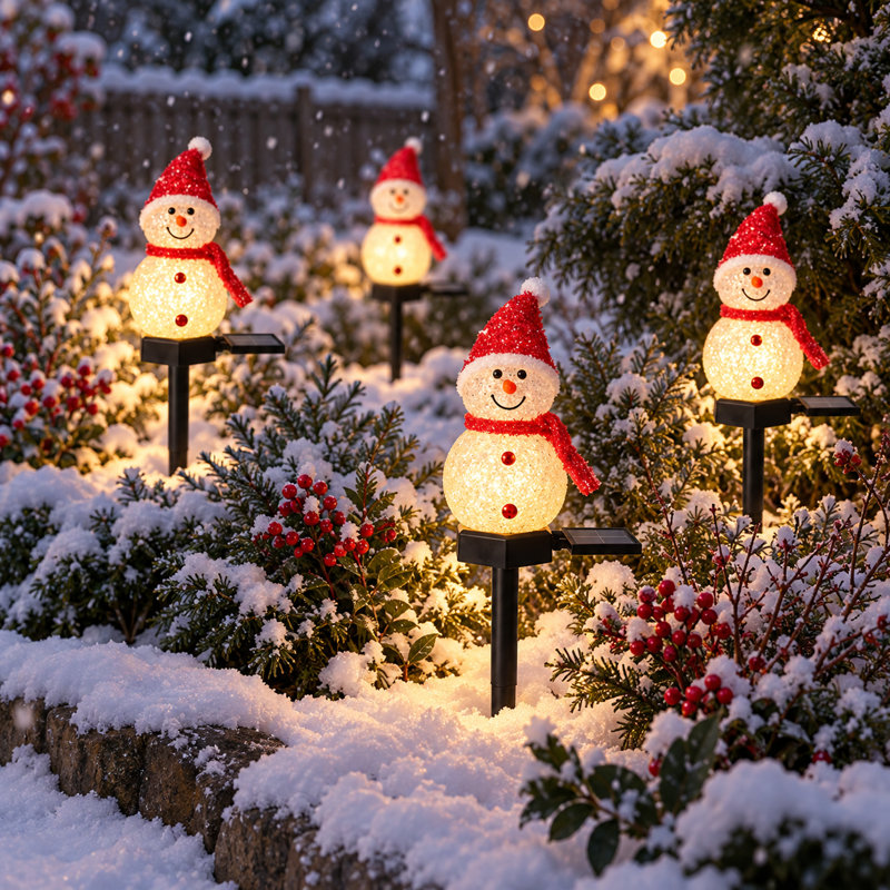 Décorations de Noël solaires à l'extérieur, bonhomme de neige illuminé, extérieur, imperméable, Rouge