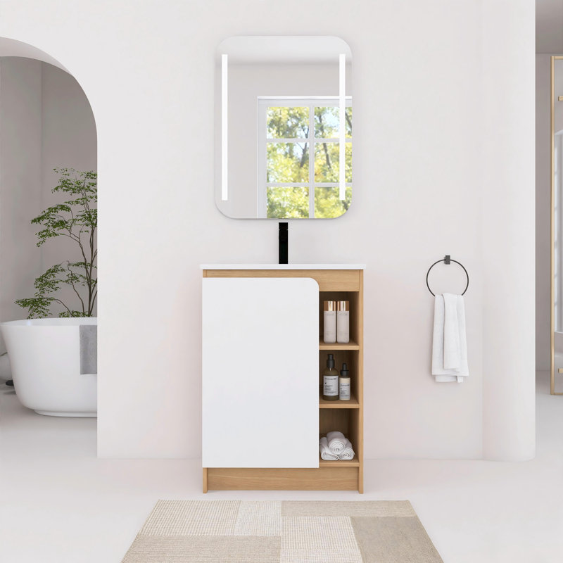 Meuble-lavabo autoportant de 24 po avec lavabo en céramique et porte à fermeture en douceur