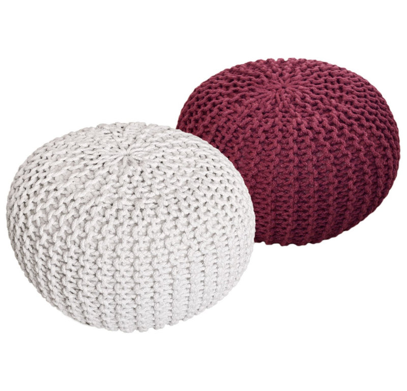 Iyana 55cm Wide Pouf Ottoman, White/Rust