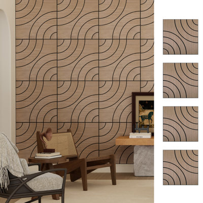 0.4 in. x 24 in. x 24 in. Walnut Self-Adhesive Circular Pattern Sound Absorbing Wall Paneling (4-Pack)