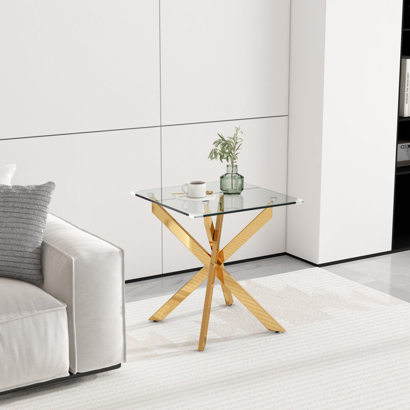 Table de bout en verre trempé, Doré