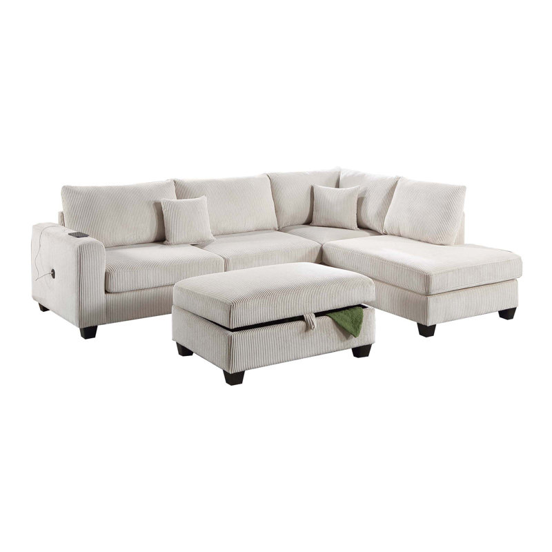 3-Piece Sectional Set, Beige Corduroy