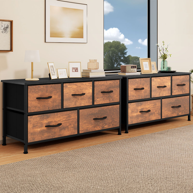 Kathiria 39.4"W 5 Drawer Small Dresser, Brown Wood