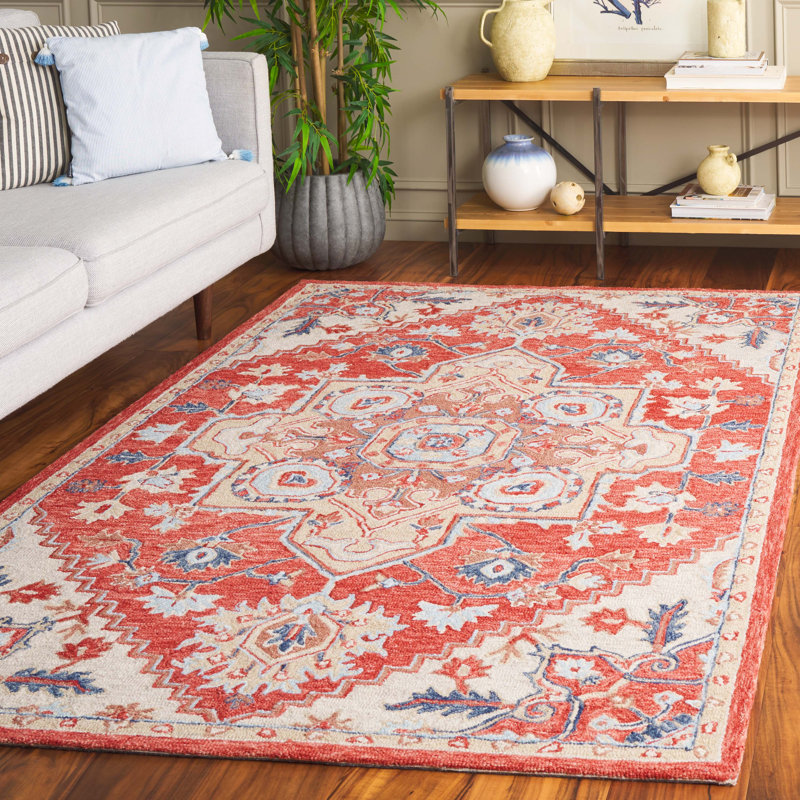 Solach Hand Tufted Wool/Cotton Oriental Rug in Red/Beige, Rectangle 5' x 8'