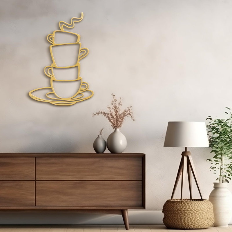 Décoration murale abstraite murale tasse à café, Or, H 18 po x l 12,86 po x P 0,05 po