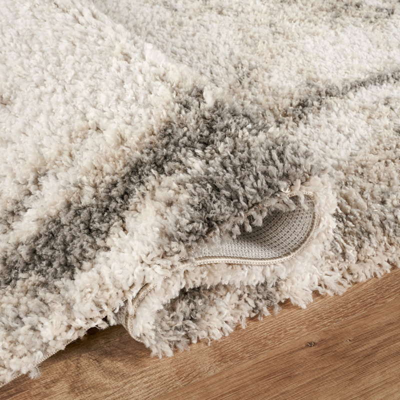 Serene Beige & Gray Abstract Shag Modern Rug, 6'4" x 9'4", Beige/Gray