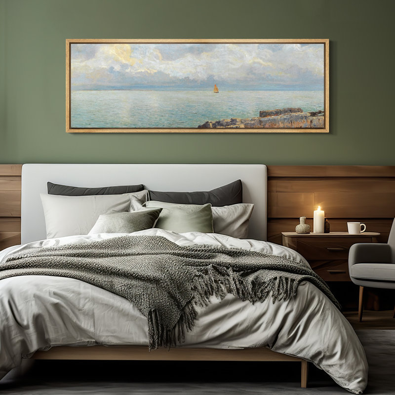 «Coastal Ocean Scenery Relaxing Calm», impression sur toile encadrée surdimensionnée, H 20 po x l 60 po, Naturel