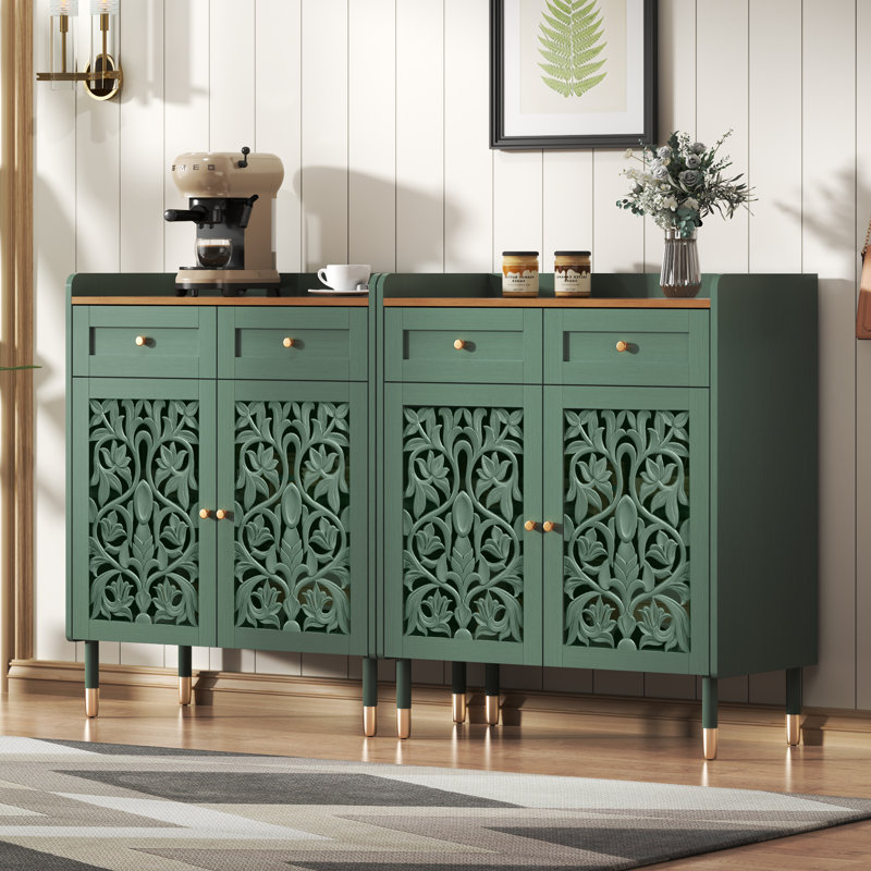 Carved Buffet Sideboard Cabinet , Coffee Bar Cabinet 1 Drawer &2 Doors, Brushed Bronze