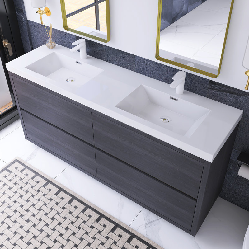 72 In. Double Sink Freestanding Bathroom Vanity, Dark Gray