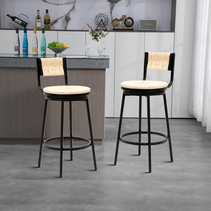 Tabourets de bar à hauteur de siège 26,78 po Adran, siège pivotant à 360 degrés, 2 pièces, Blanc crémeux