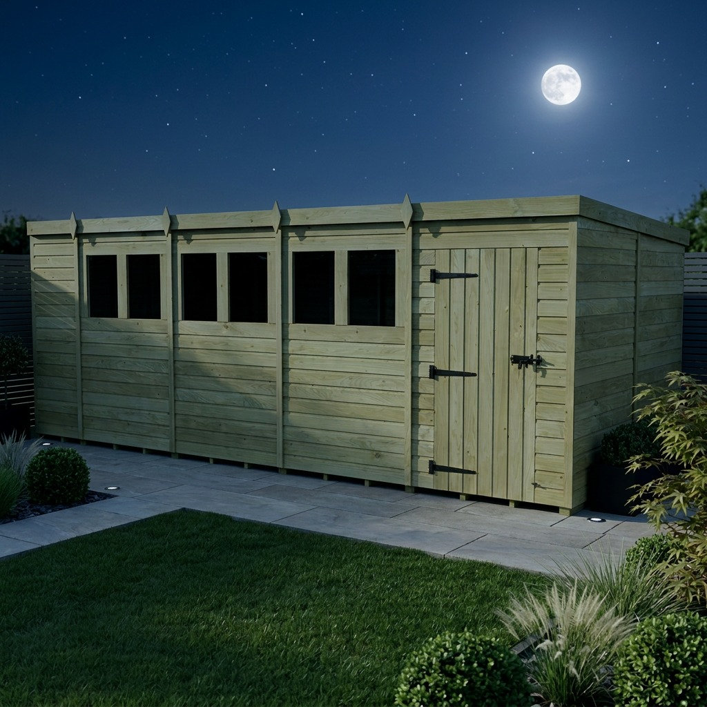 Total Sheds 19ft x 8ft Pent Garden Shed - Single Door - With Windows - Pressure Treated Timber - UK Manufactured