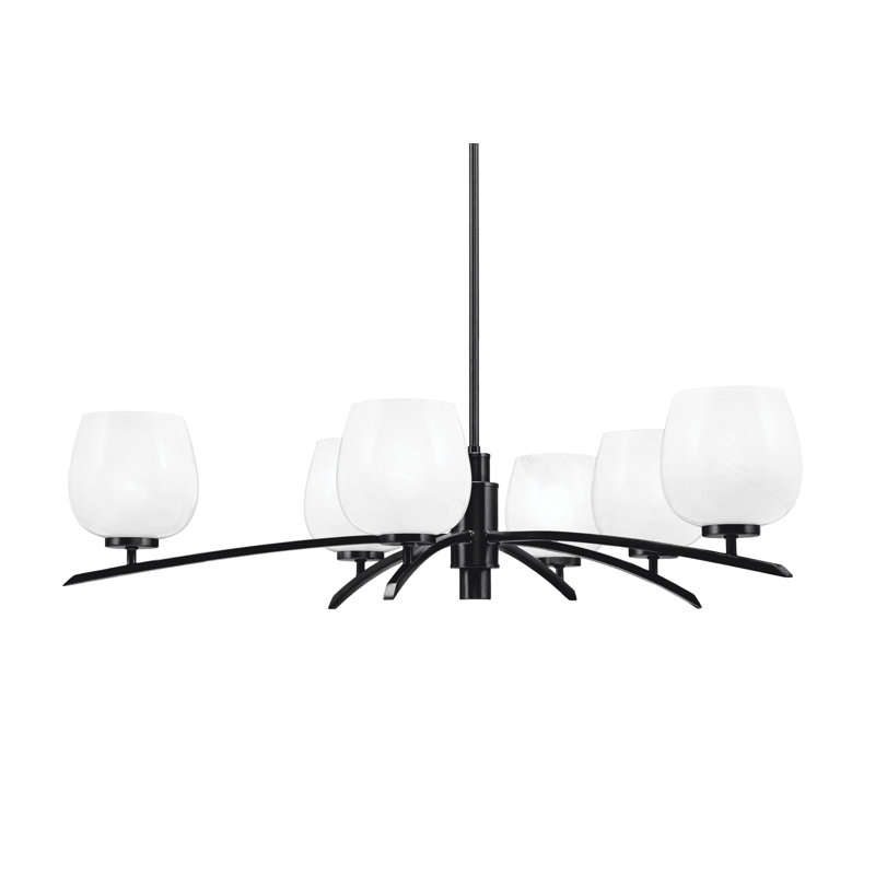 Lustre lumineux en verre marbré blanc 6 po, Noir mat, 6, H 58,25 po x l 31,75 po x P 31,75 po