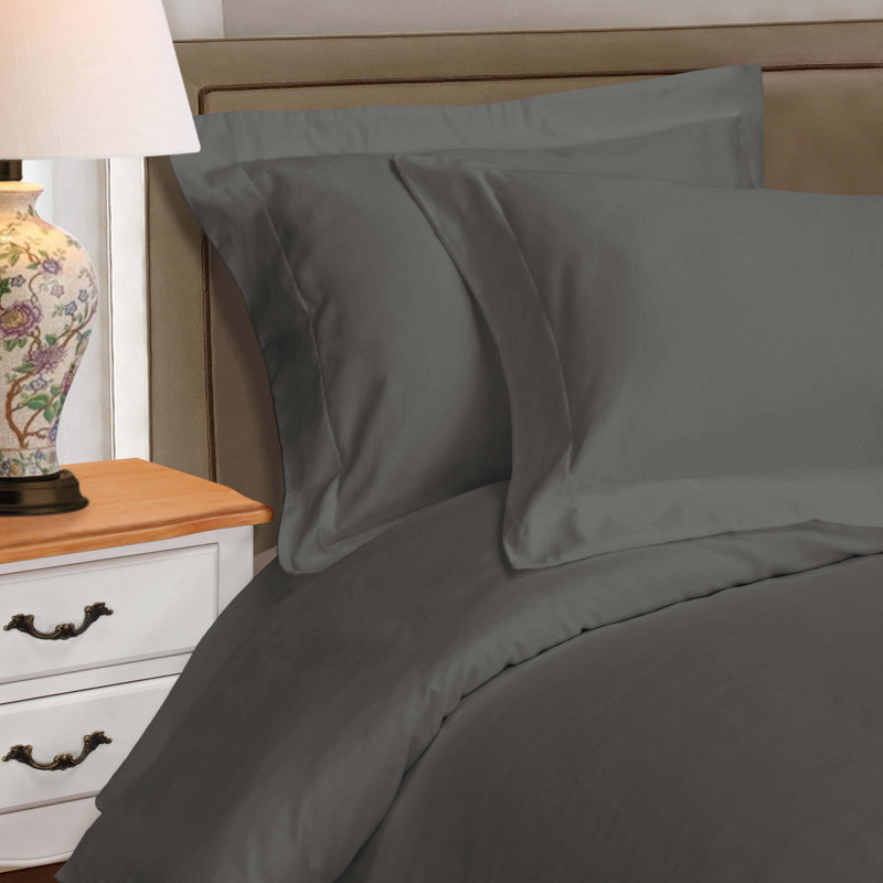 Arling Certified Egyptian Cotton Modern Solid 3 Piece Duvet Cover Set, Gray, Full/Queen Duvet Cover + 2 Standard Shams