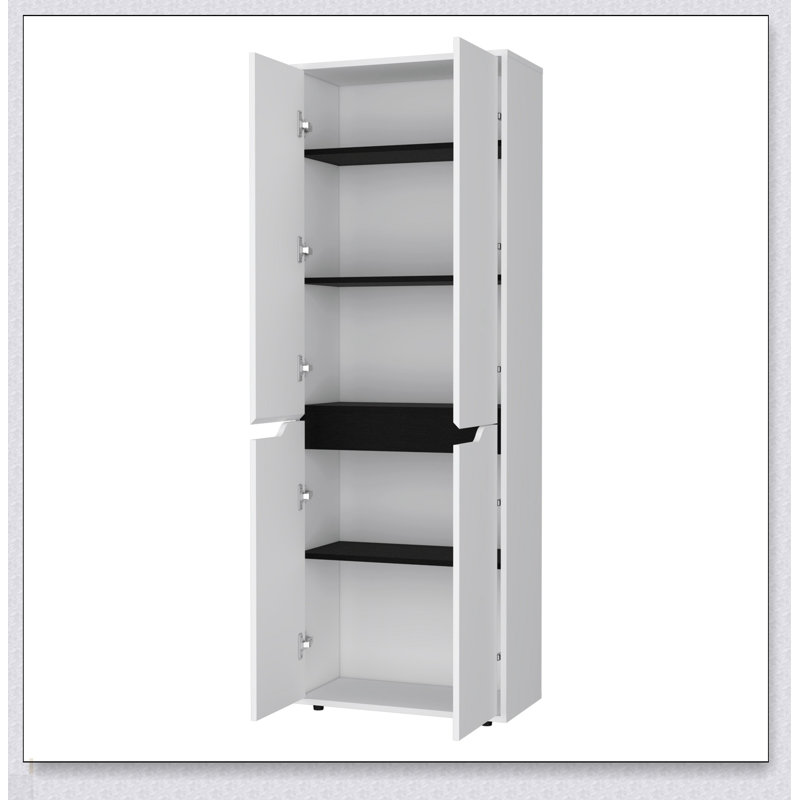 White 5-Shelf Kitchen Pantry With Double-Door Cabinets For Ample Storage And Modern Design