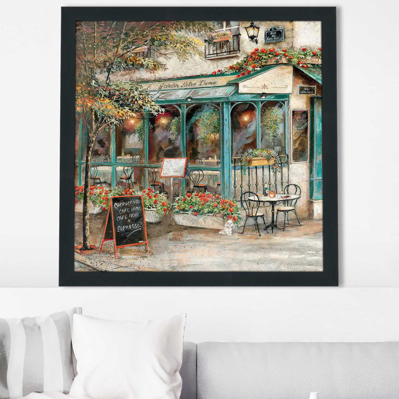 Rue du jardin I par Ruane Manning - Peinture, Cadre espresso, H 37,5 po x l 37,5 po x P 1 po