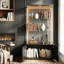 3-Tier Double Door Glass Display Cabinet with Bottom Storage Cupboard & USB LED Strip Lights,  Tall Curio Cabinet, Black / White-740605725