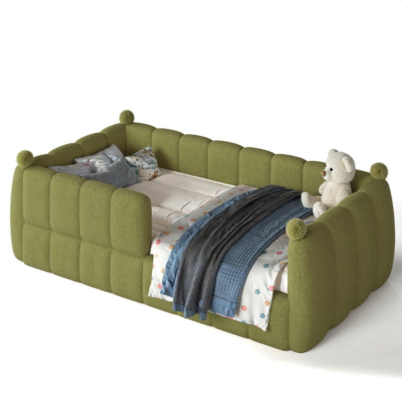 Lit simple tapissier en tissu molletonné Montessori, Twin, Green