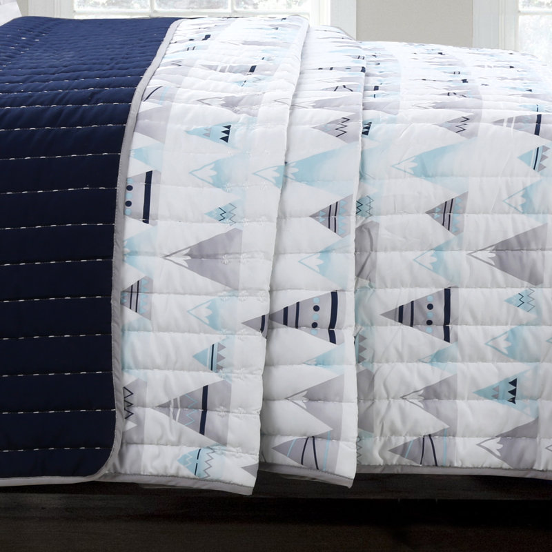Ensemble de courtepointe réversible en microfibre bleu foncé , Courtepointe grand + 2 couvre-oreillers standard