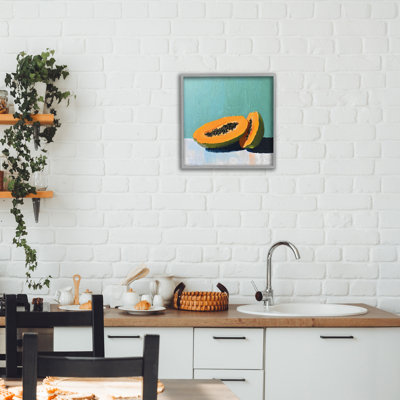 Paire de papayes sur giclée encadrée bleue, design par Walker Noble