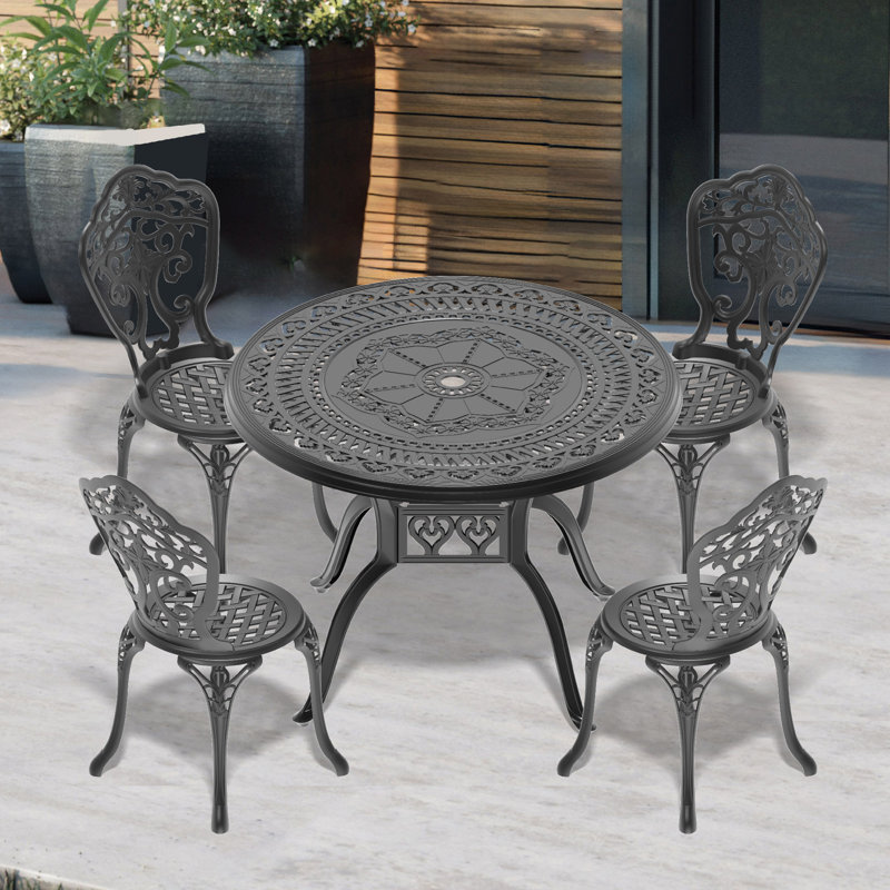 Ensemble de mobilier de salle à manger en aluminium coulé toutes saisons avec cadre noir, 4