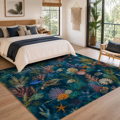 1Pcs Vibrant Ocean Coral Reef Design - Tapis doux et moelleux, tapis lavable facile d'entretien, grand mince avec envers antidérapant pour le salon, la chambre, la cuisine, le bureau, l'utilisation intérieure pour la maison
