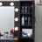 43" W Farmhouse Makeup Vanity With Glass Top , Vanity Desk  With Charging Station, Lights Mirror, 5 Drawers And Stool-2133769325