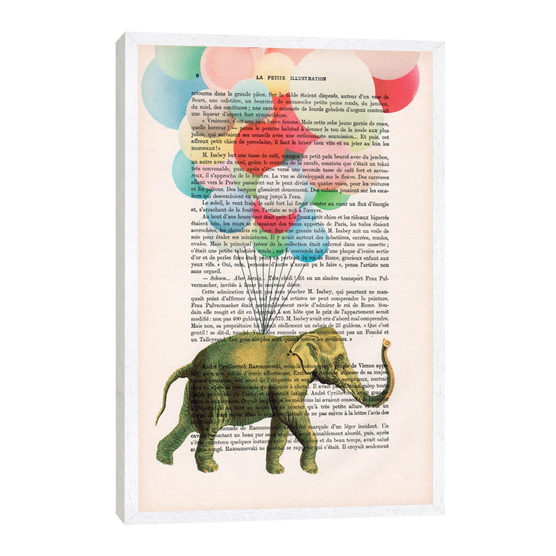 Elephant with Balloons by Coco de Paris - 1 Piece Wall Art on Canvas, 101.6 cm H x 66.04 cm W, White Floater Framed