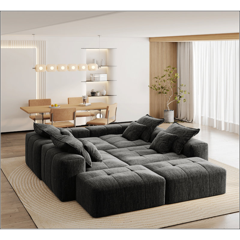 Canapé modulaire surdimensionné Modern, H 25,6 po x l 127,56 po x P 85,04 po, Velours côtelé noir