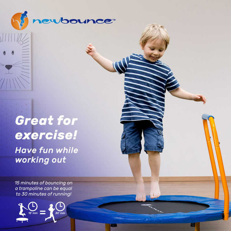 Kids' Blue Round Foldable Mini Trampoline with Handlebar