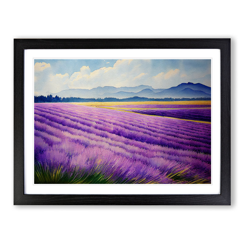 Watercolour Lavender Field Vol.4 - Single Picture Frame Print, 46cm H x 64cm W x 2cm D, Black