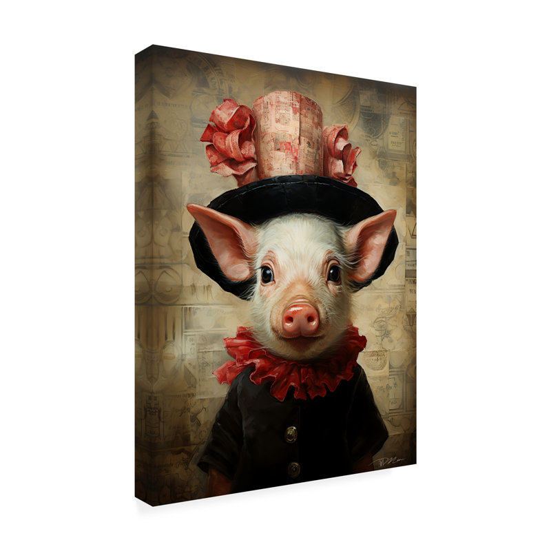 Animals Cute Pig With A Red Hat Baroque Style 2 On Canvas by Momart Print, H 47 po x l 35 po x P 2 po