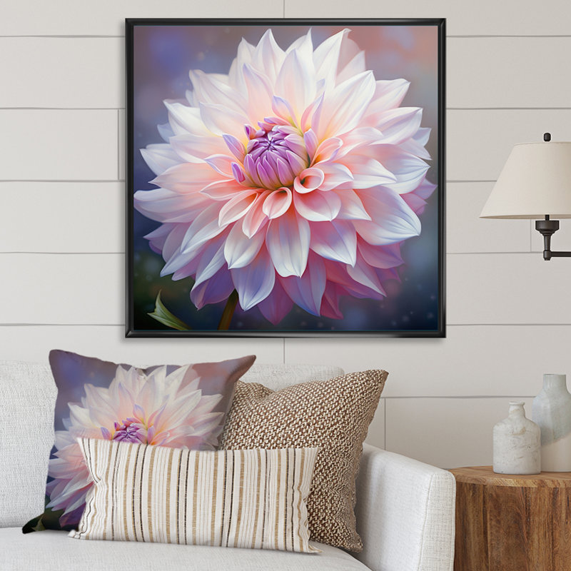 Dahlia rose, impression romantique V - imprimé, Cadre flottant noir, H 16 po x l 16 po x P 1 po