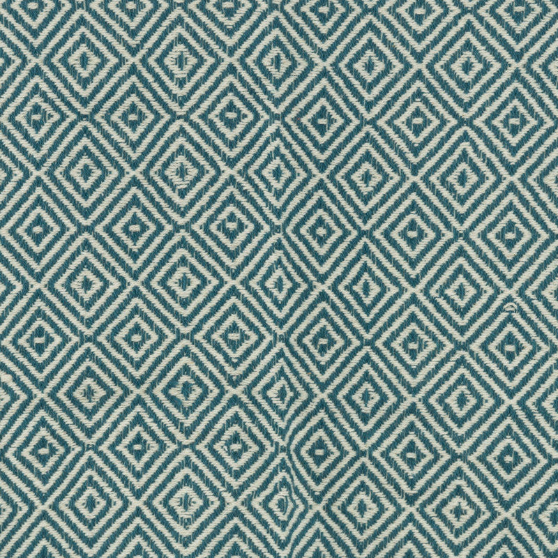 Teal and Natural Cotton Geometric Throw Blanket with Fringed Edge