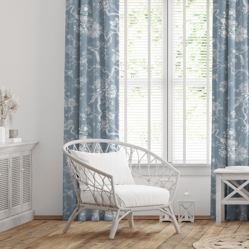 Elwood Cornflower Cotton Simple Top Pocket Drapery Panel Set of 2, 50" W x 108" L