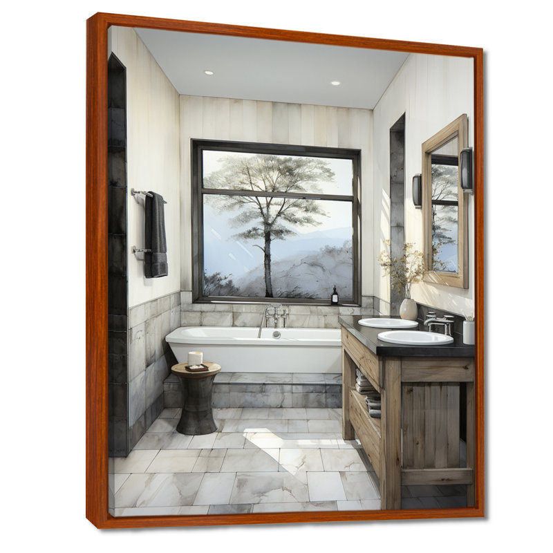 «Bathroom Bathroom Contemporary Zen I» - Art mural de salle de bain, H 32 po x l 24 po x P 1 po, Cadre flottant brun