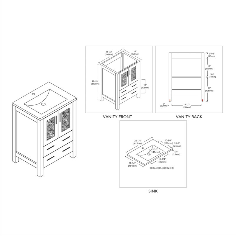 24" Single Bathroom Vanity with Ceramic Sink & Soft-Close Doors & Drawer- Solid Wood Frame & Easy-Clean Design, Gray, 24"