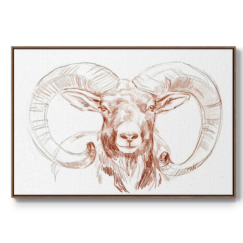 «Big Horn Sheep I», peinture sur toile encadrée, H 17 po x l 25 po x P 2 po, Cadre noyer