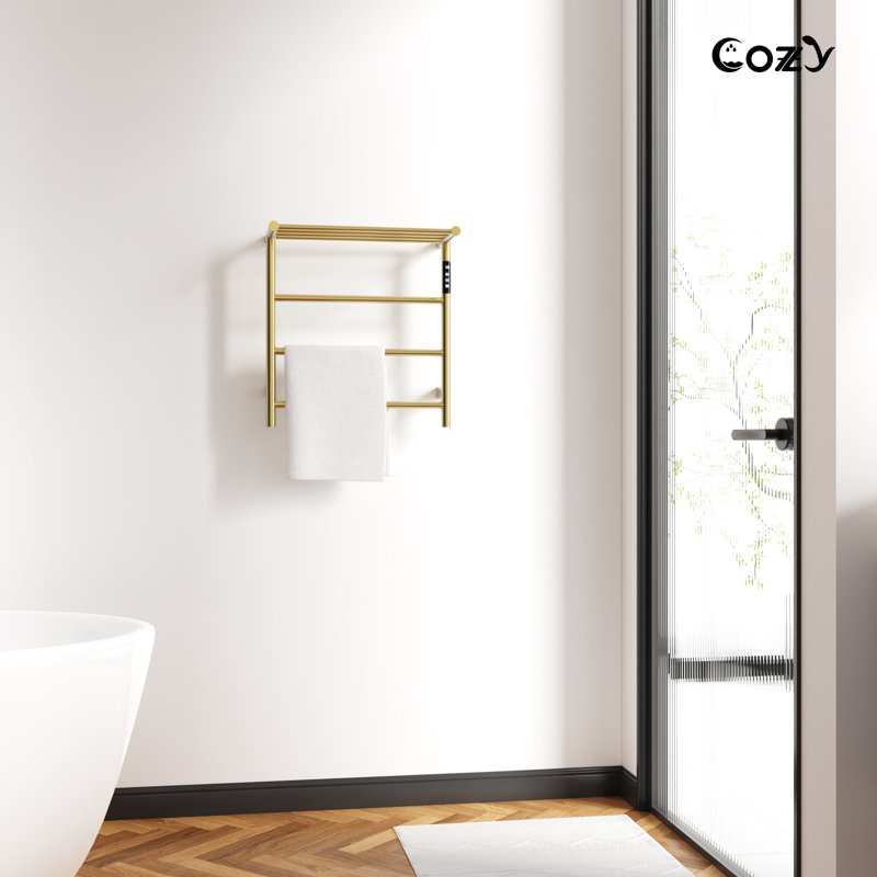 Chauffe-serviettes électrique mural avec affichage de la température, à brancher ou câblé, Brushed Gold