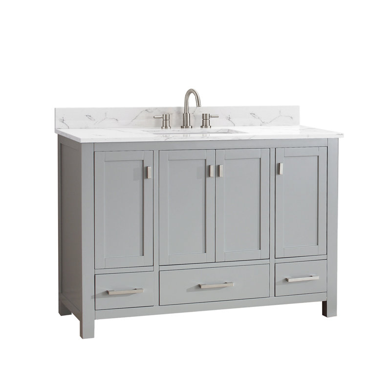 Modero 48" Single Bathroom Vanity with Top, Cala White Marble, Chilled Gray, Brushed Nickel