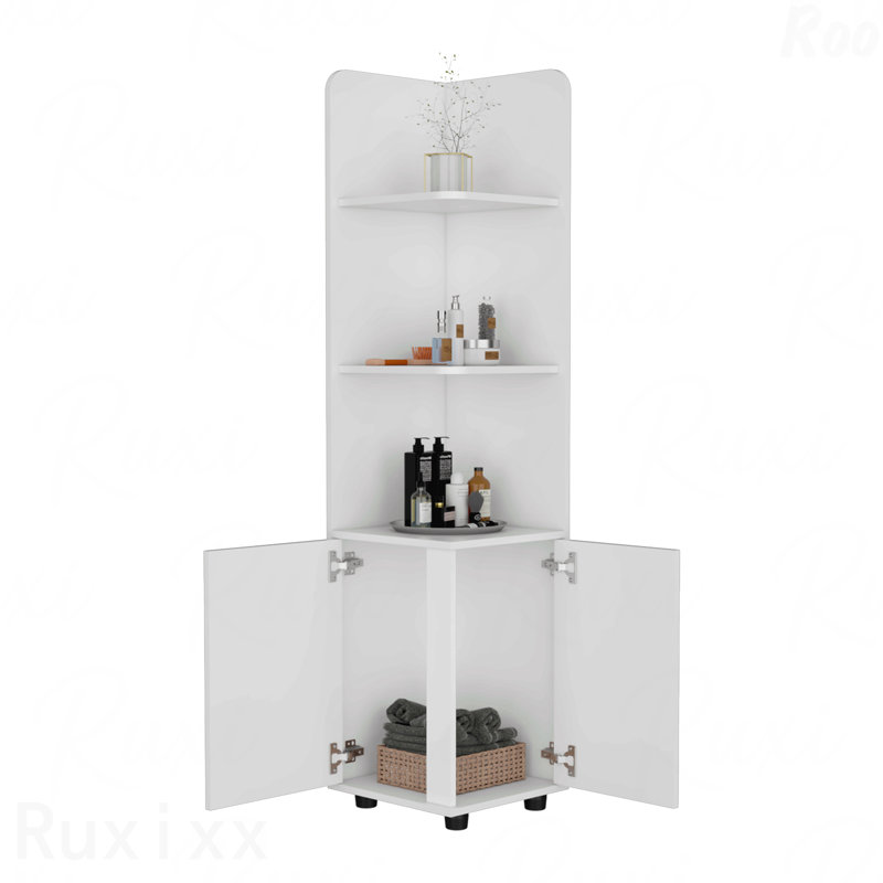 Armoire autoportante en lin, 2 portes, tablettes ouvertes - blanc