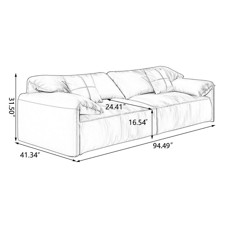 Coussin modulaire en cuir véritable, Brun, H 31,5 po x l 94,49 po x P 41,34 po, 3