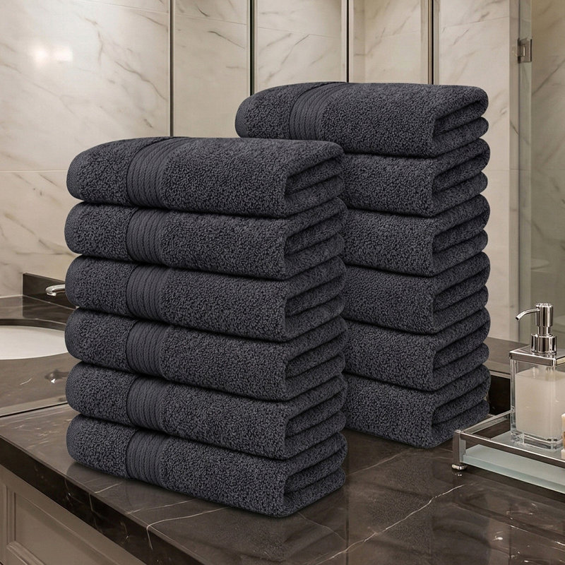 100% Cotton 600 GSM Hand Towels 18 X 28 Inch, Gray, Hand Towels- 12 Pack