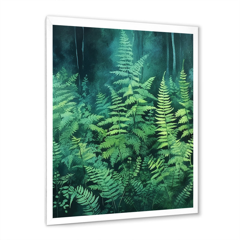 Fougère verte III sur toile, H 44 po x l 34 po x P 1 po, Cadre photo blanc